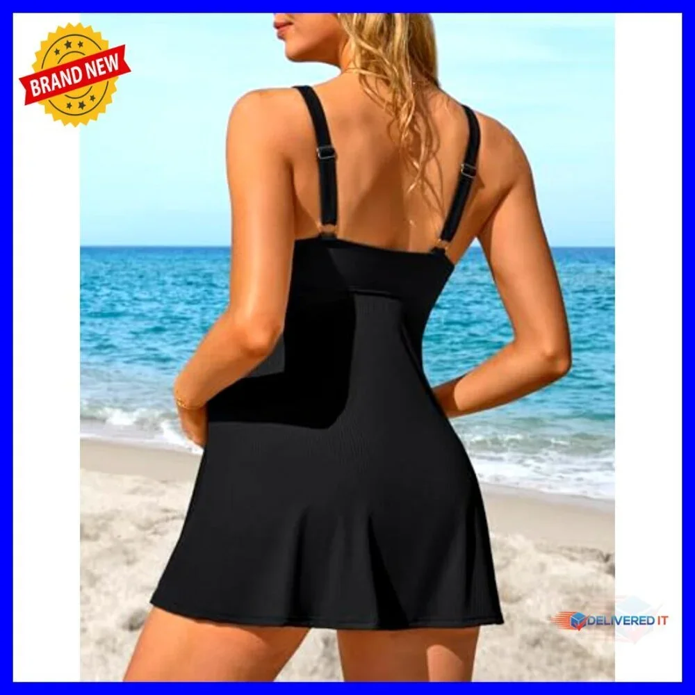 Maternity One-Piece Swim Dress with Adjustable Straps, Size Medium